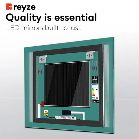 Square LED Mirror | Touch Buttons | Anti-Fog Function | Cool White Light - Reyze Minimal Series Model 7