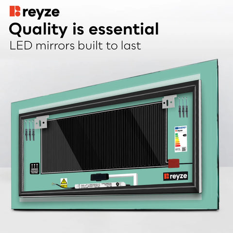 Horizontal LED Mirror | Touch Buttons | Anti-Fog Function | Neutral White Light - Reyze Minimal Series Model 8