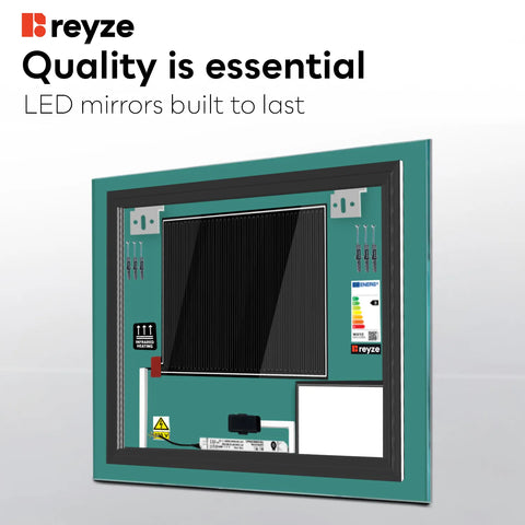 Square LED Mirror | Touch Buttons | Anti-Fog Function | Adjustable Color Temperature - Reyze Motivated Series Model 3