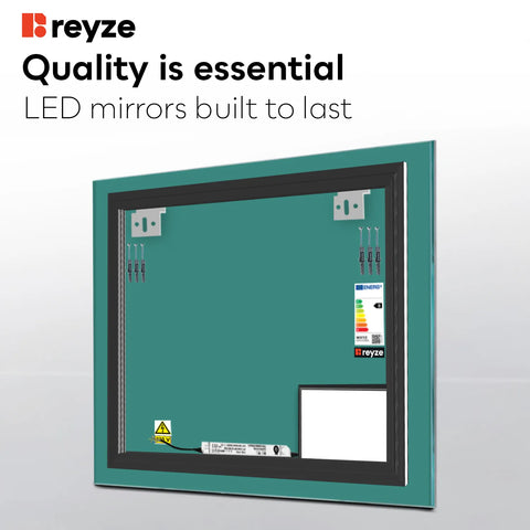 Square LED Mirror | Wall Switch Control | Neutral White Light - Reyze Motivated Series Model 3