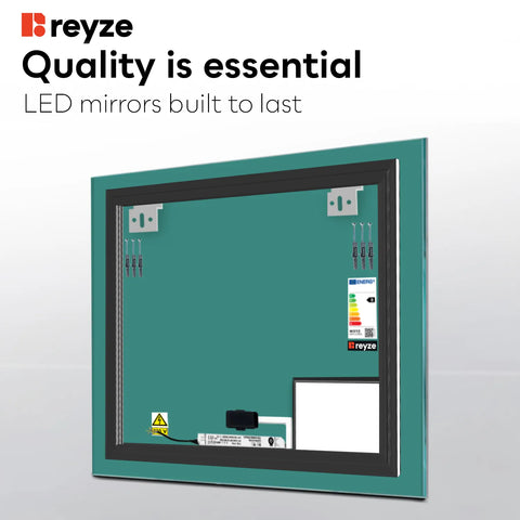 Square LED Mirror | Touch Button | Cool White Light - Reyze Motivated Series Model 6