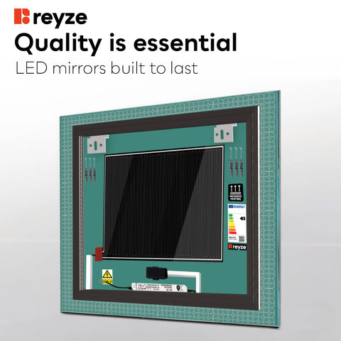 Square LED Mirror | Touch Buttons | Anti-Fog Function | Neutral White Light - Reyze Official Series Model 2