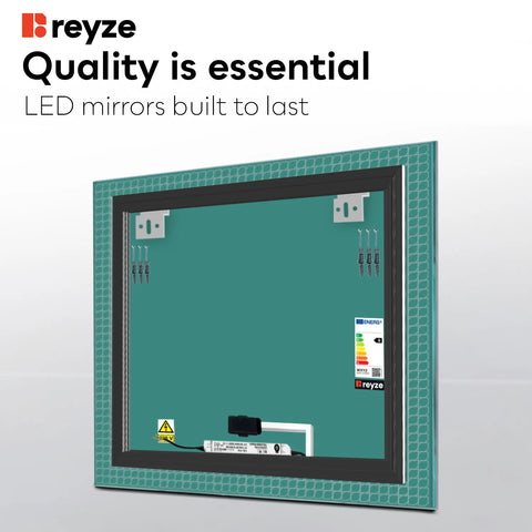 Square LED Mirror | Touch Button | Warm White Light - Reyze Official Series Model 3