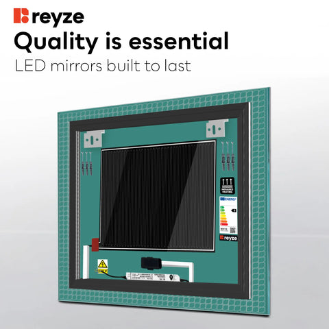 Square LED Mirror | Touch Buttons | Anti-Fog Function | Neutral White Light - Reyze Official Series Model 3