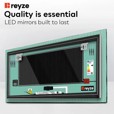 Horizontal LED Mirror | Touch Buttons | Anti-Fog Function | Warm White Light - Reyze Official Series Model 5