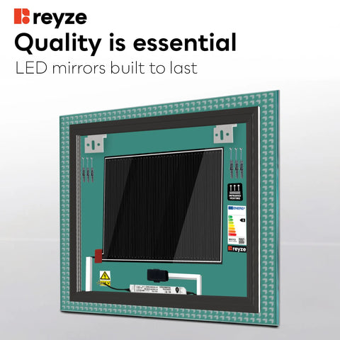 Square LED Mirror | Touch Buttons | Anti-Fog Function | Cool White Light - Reyze Official Series Model 6
