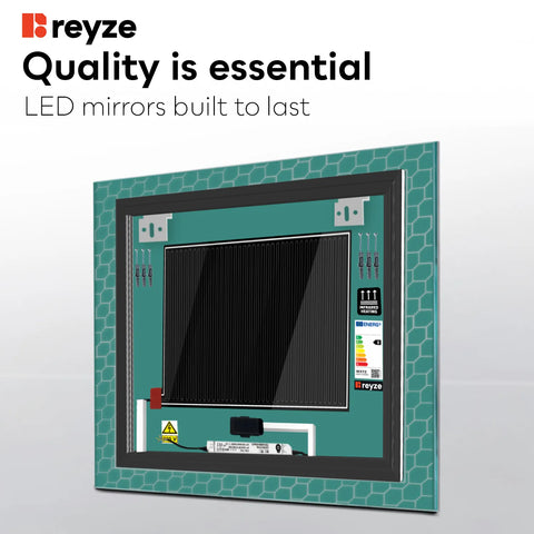 Square LED Mirror | Touch Buttons | Anti-Fog Function | Cool White Light - Reyze Official Series Model 7