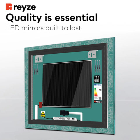 Square LED Mirror | Touch Buttons | Anti-Fog Function | Cool White Light - Reyze Official Series Model 8