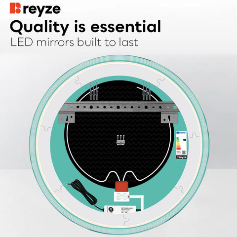 Round LED Mirror | Touch Buttons | Anti-Fog Function | Warm White Light - Reyze Edge Series Model 1