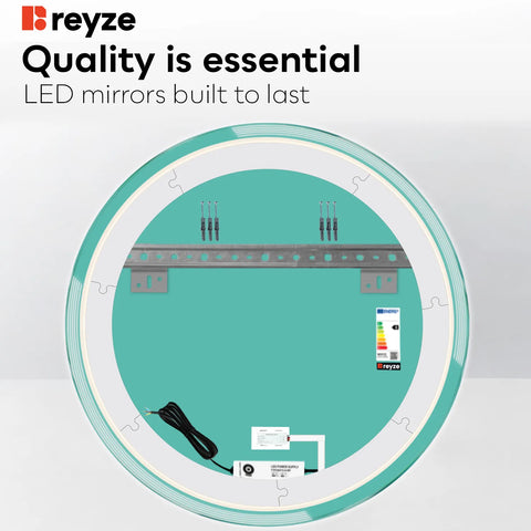 Round LED Mirror | Touch Button | Warm White Light - Reyze Edge Series Model 2