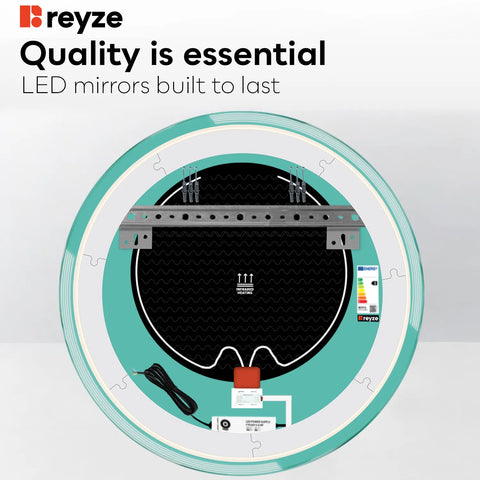 Round LED Mirror | Touch Buttons | Anti-Fog Function | Neutral White Light - Reyze Edge Series Model 2