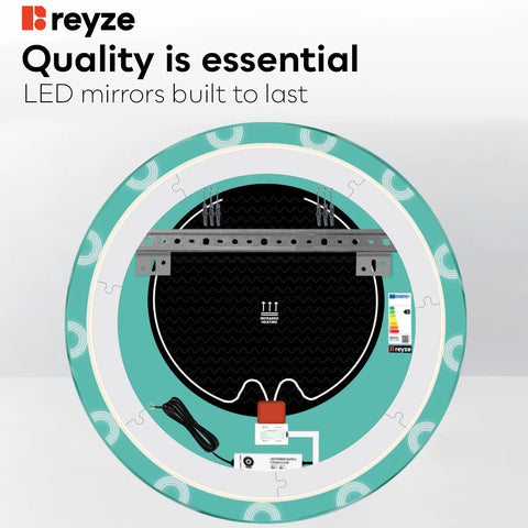 Round LED Mirror | Touch Buttons | Anti-Fog Function | Warm White Light - Reyze Edge Series Model 4