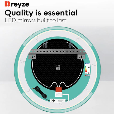Round LED Mirror | Touch Buttons | Anti-Fog Function | Cool White Light - Reyze Edge Series Model 8
