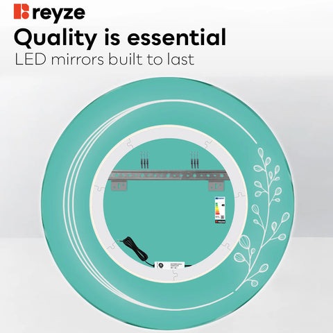 Round LED Mirror | Wall Switch Control | Warm White Light - Reyze Good Vibes Series Model 3
