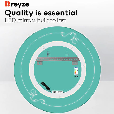 Round LED Mirror | Wall Switch Control | Cool White Light - Reyze Good Vibes Series Model 5