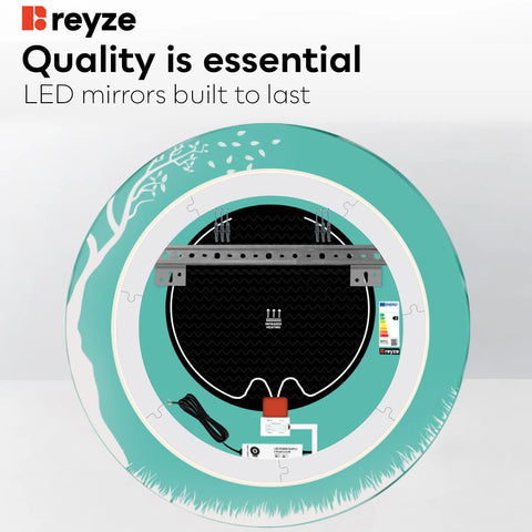 Round LED Mirror | Touch Buttons | Anti-Fog Function | Cool White Light - Reyze Good Vibes Series Model 8
