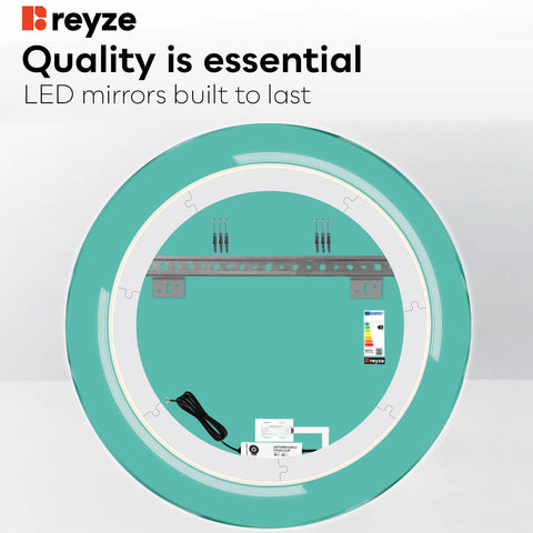 Round LED Mirror | Touch Button | Warm White Light - Reyze Minimal Series Model 2