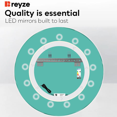 Round LED Mirror | Wall Switch Control | Warm White Light - Reyze Minimal Series Model 4