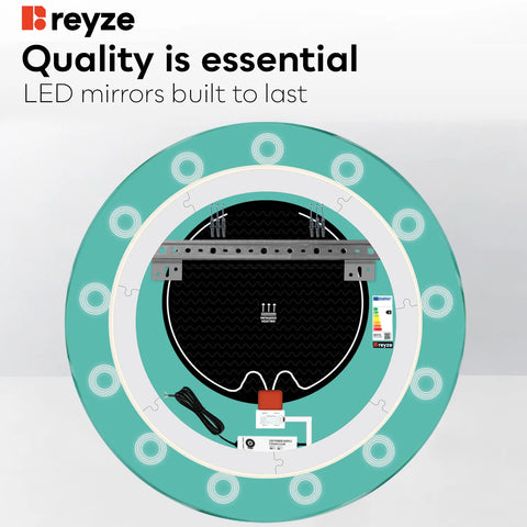 Round LED Mirror | Touch Buttons | Anti-Fog Function | Warm White Light - Reyze Minimal Series Model 4