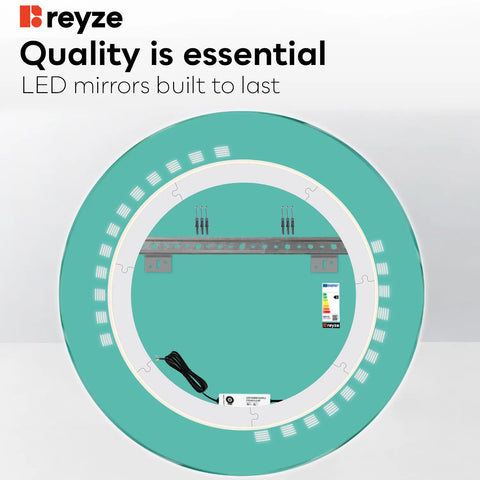 Round LED Mirror | Wall Switch Control | Warm White Light - Reyze Minimal Series Model 6