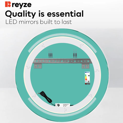 Round LED Mirror | Wall Switch Control | Warm White Light - Reyze Minimal Series Model 8