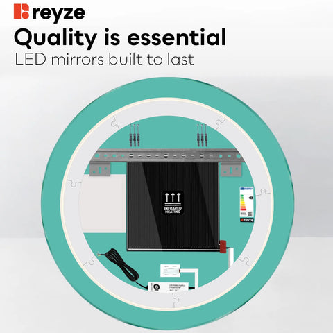 Round LED Mirror | Touch Buttons | Anti-Fog Function | Warm White Light - Reyze Motivated Series Model 5