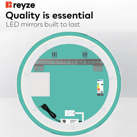 Round LED Mirror | Touch Button | Cool White Light - Reyze Motivated Series Model 7