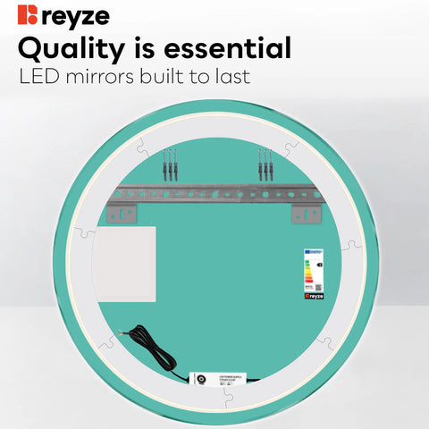 Round LED Mirror | Wall Switch Control | Cool White Light - Reyze Motivated Series Model 8