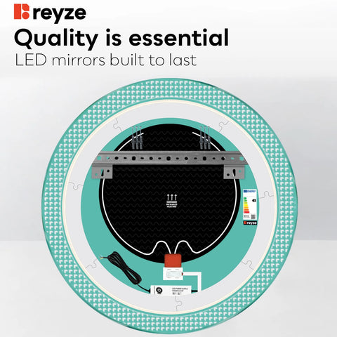 Round LED Mirror | Touch Buttons | Anti-Fog Function | Cool White Light - Reyze Official Series Model 6