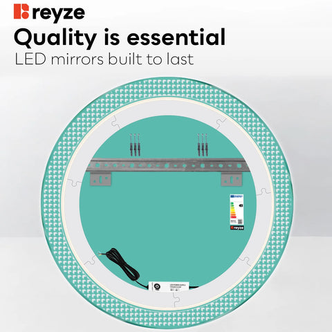 Round LED Mirror | Wall Switch Control | Cool White Light - Reyze Official Series Model 6