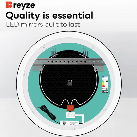 Round LED Mirror | Touch Buttons | Anti-Fog Function | Neutral White Light - Reyze Salono Series Model 4