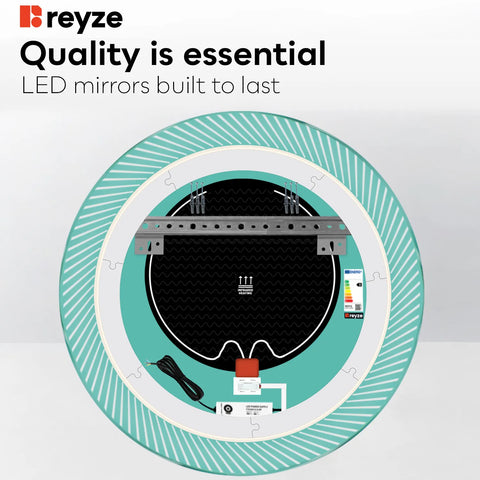 Round LED Mirror | Touch Buttons | Anti-Fog Function | Adjustable Color Temperature - Reyze Simetria Series Model 7