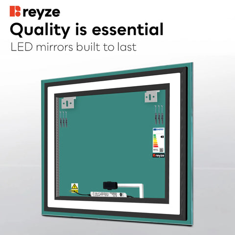 Square LED Mirror | Touch Button | Neutral White Light - Reyze Salono Series Model 2