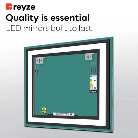 Square LED Mirror | Wall Switch Control | Neutral White Light - Reyze Salono Series Model 3