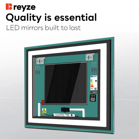Square LED Mirror | Touch Buttons | Anti-Fog Function | Adjustable Color Temperature - Reyze Salono Series Model 3