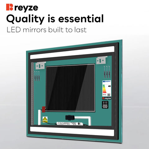 Square LED Mirror | Touch Buttons | Anti-Fog Function | Neutral White Light - Reyze Salono Series Model 4