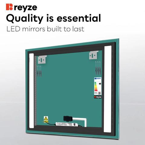 Square LED Mirror | Touch Button | Cool White Light - Reyze Salono Series Model 5