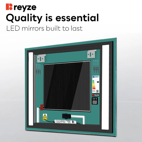 Square LED Mirror | Touch Buttons | Anti-Fog Function | Warm White Light - Reyze Salono Series Model 5