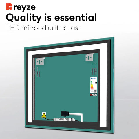 Square LED Mirror | Touch Button | Cool White Light - Reyze Salono Series Model 6