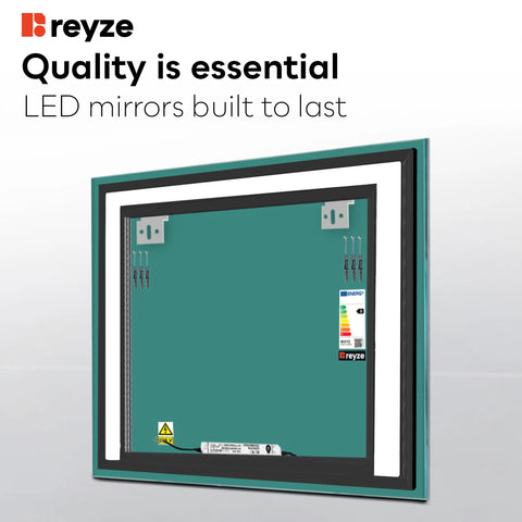 Square LED Mirror | Wall Switch Control | Cool White Light - Reyze Salono Series Model 6