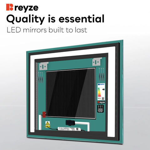 Square LED Mirror | Touch Buttons | Anti-Fog Function | Warm White Light - Reyze Salono Series Model 6