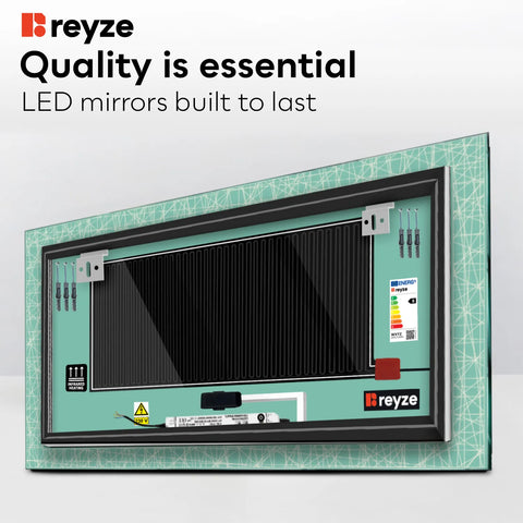 Horizontal LED Mirror | Touch Buttons | Anti-Fog Function | Warm White Light - Reyze Simetria Series Model 1