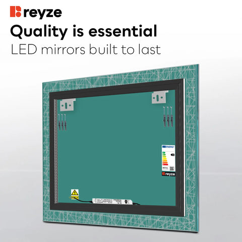 Square LED Mirror | Wall Switch Control | Cool White Light - Reyze Simetria Series Model 1