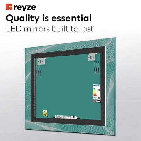 Square LED Mirror | Wall Switch Control | Neutral White Light - Reyze Simetria Series Model 2