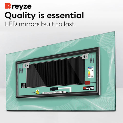 Horizontal LED Mirror | Touch Buttons | Anti-Fog Function | Warm White Light - Reyze Simetria Series Model 3