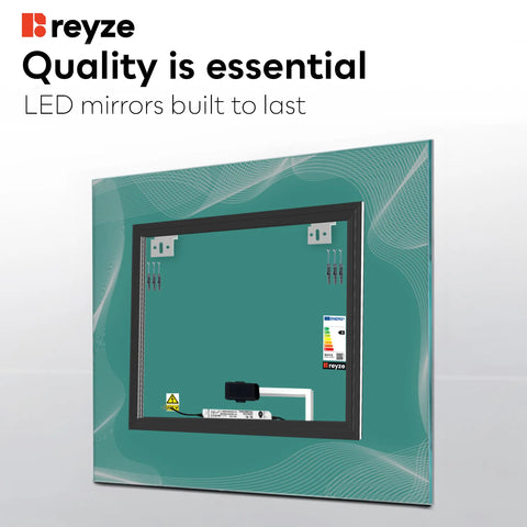 Square LED Mirror | Touch Button | Cool White Light - Reyze Simetria Series Model 3