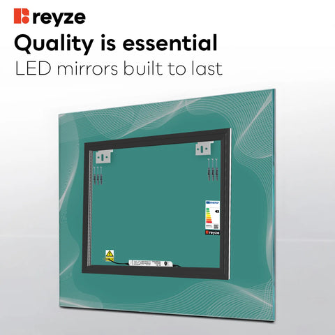 Square LED Mirror | Wall Switch Control | Warm White Light - Reyze Simetria Series Model 3