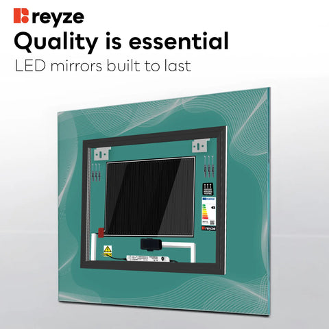 Square LED Mirror | Touch Buttons | Anti-Fog Function | Warm White Light - Reyze Simetria Series Model 3
