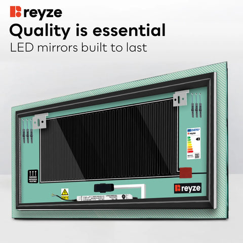 Horizontal LED Mirror | Touch Buttons | Anti-Fog Function | Adjustable Color Temperature - Reyze Simetria Series Model 7