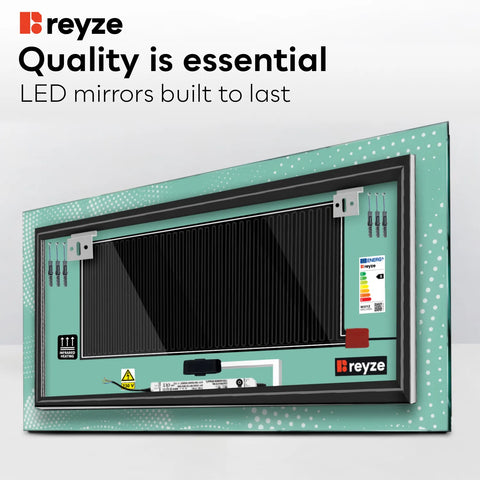 Horizontal LED Mirror | Touch Buttons | Anti-Fog Function | Warm White Light - Reyze Simetria Series Model 8